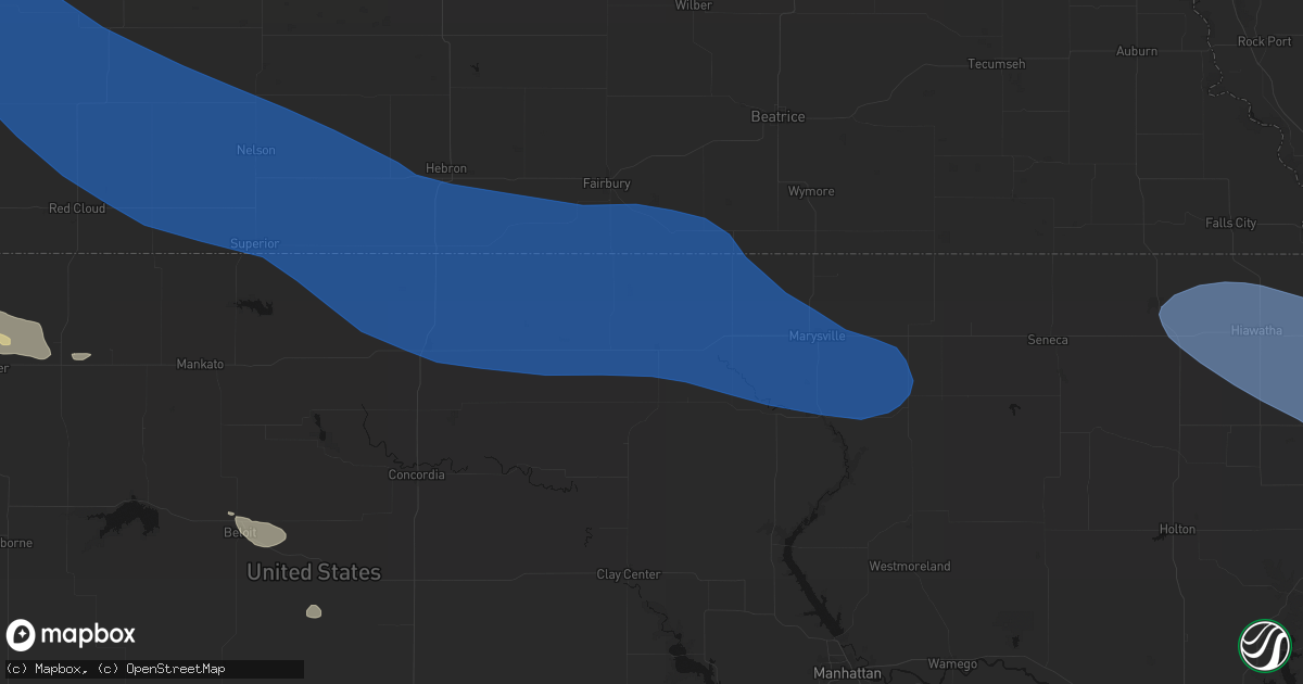 Hail map in Washington, KS on July 30, 2026