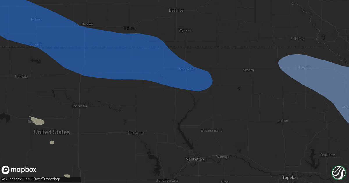 Hail map in Waterville, KS on July 30, 2026