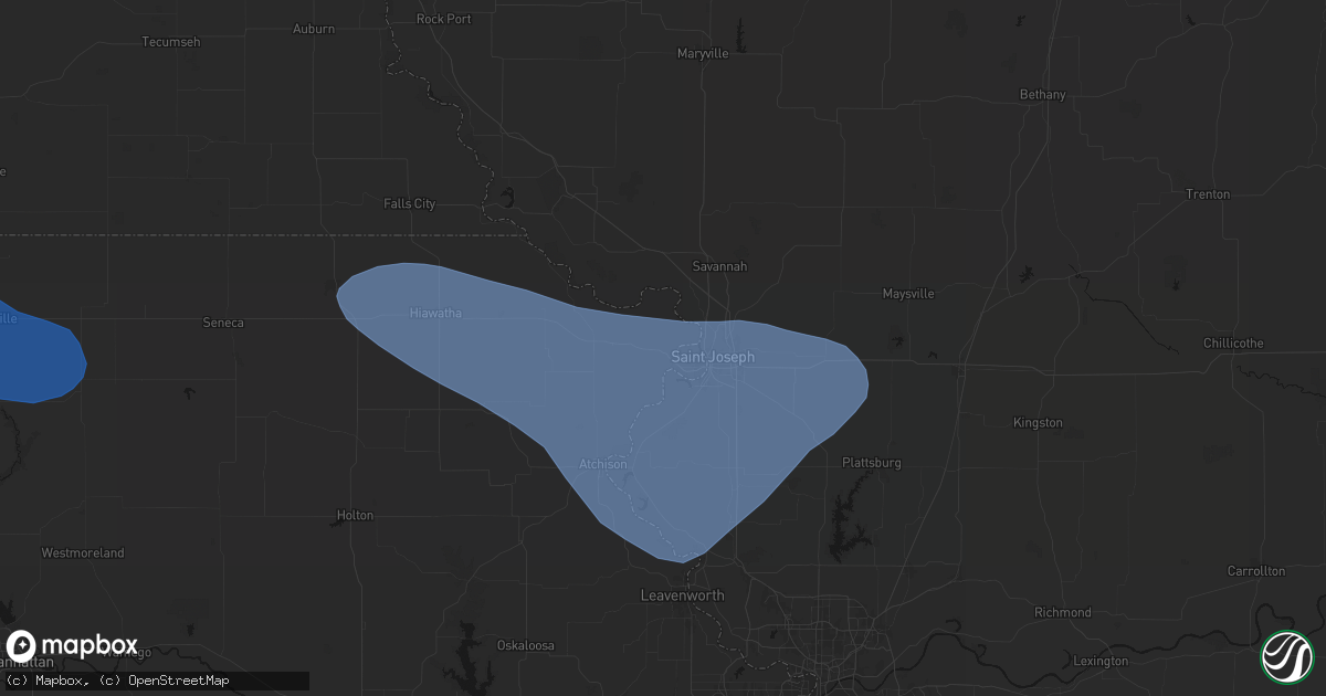 Hail map in Wathena, KS on July 30, 2026
