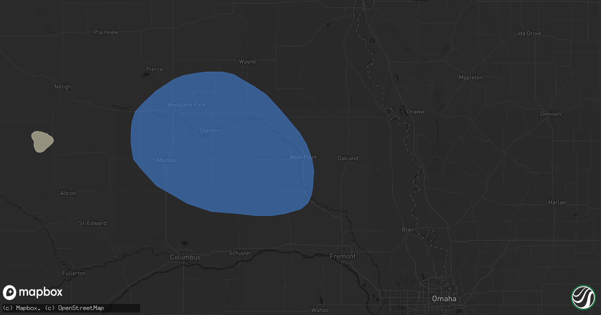 Hail map in West Point, NE on July 30, 2026