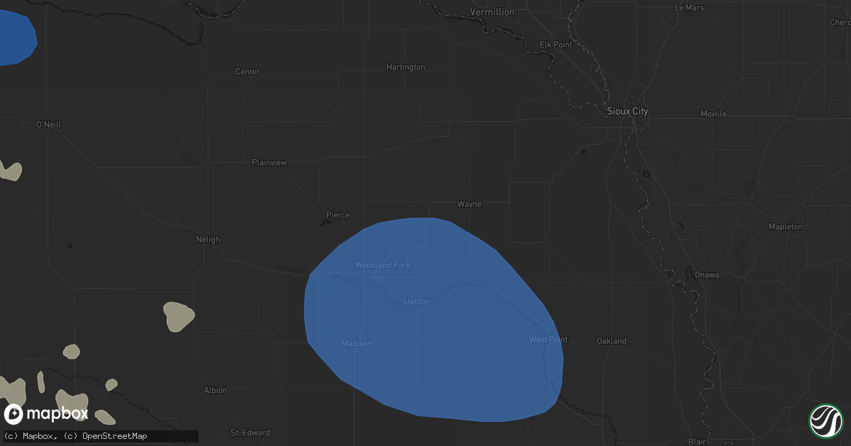 Hail map in Winside, NE on July 30, 2026