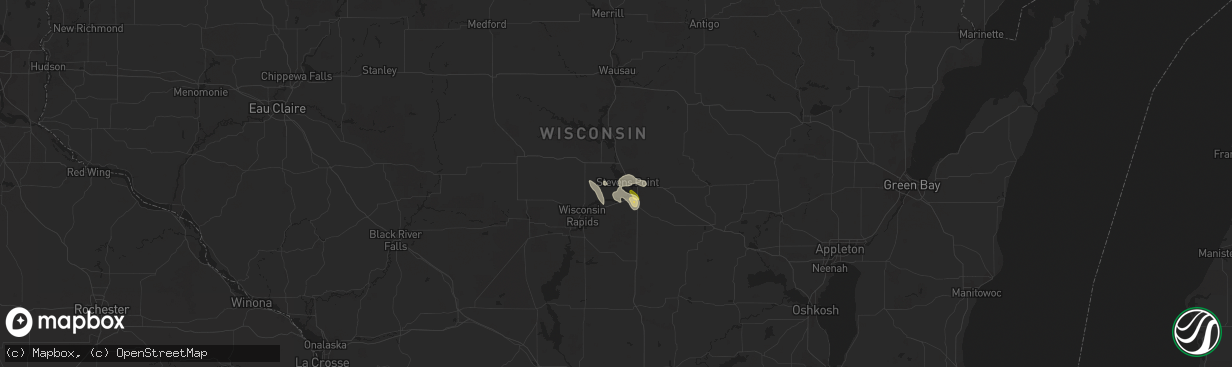 Hail map in Stevens Point, WI on July 31, 2014