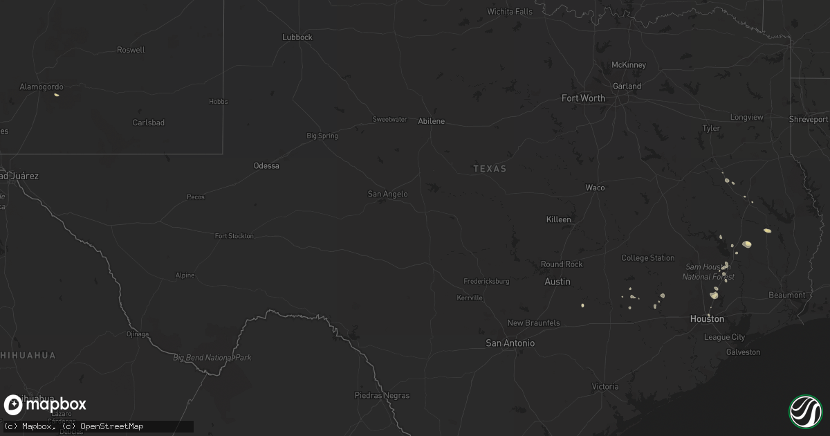 Hail map in Texas on July 31, 2014