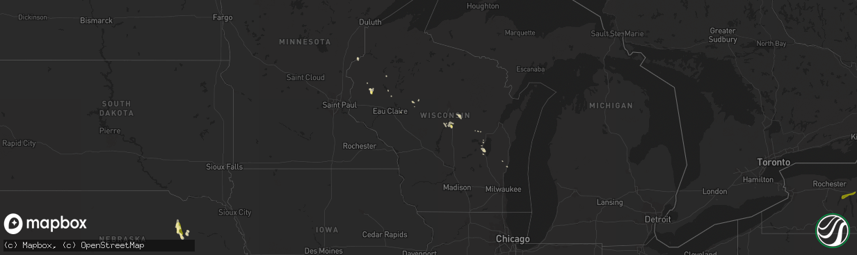 Hail map in Wisconsin on July 31, 2014