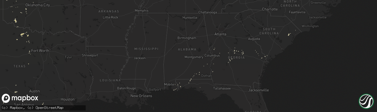 Hail map in Alabama on July 31, 2015