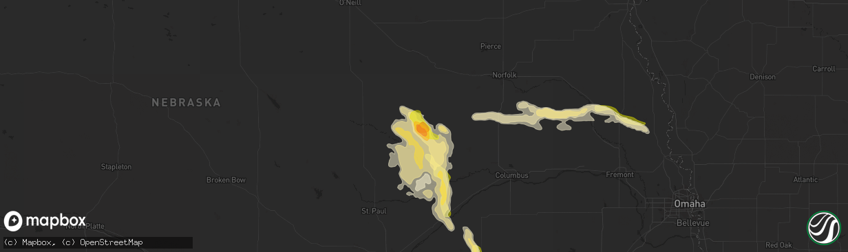 Hail map in Albion, NE on July 31, 2015