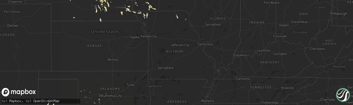 Hail map in Missouri on July 31, 2015