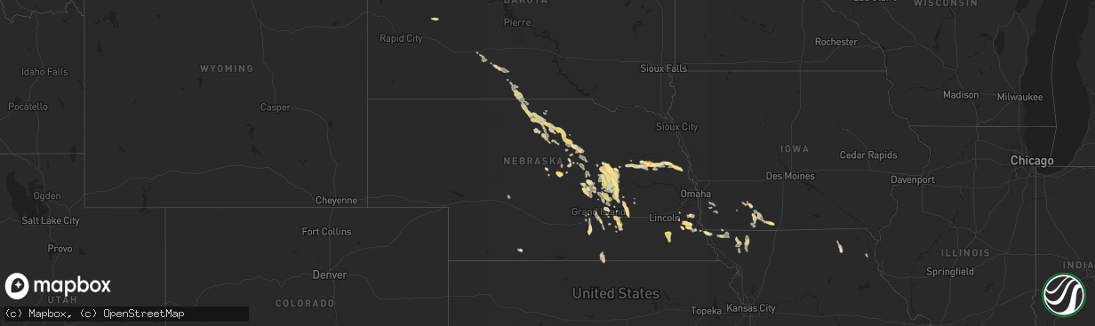 Hail map in Nebraska on July 31, 2015