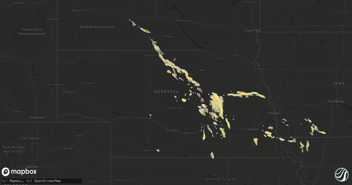 Hail map in Nebraska on July 31, 2015