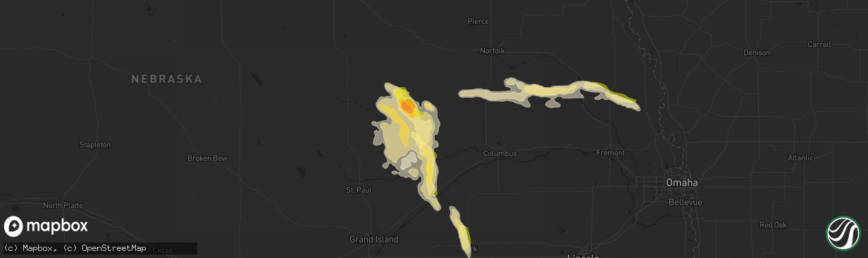 Hail map in Saint Edward, NE on July 31, 2015