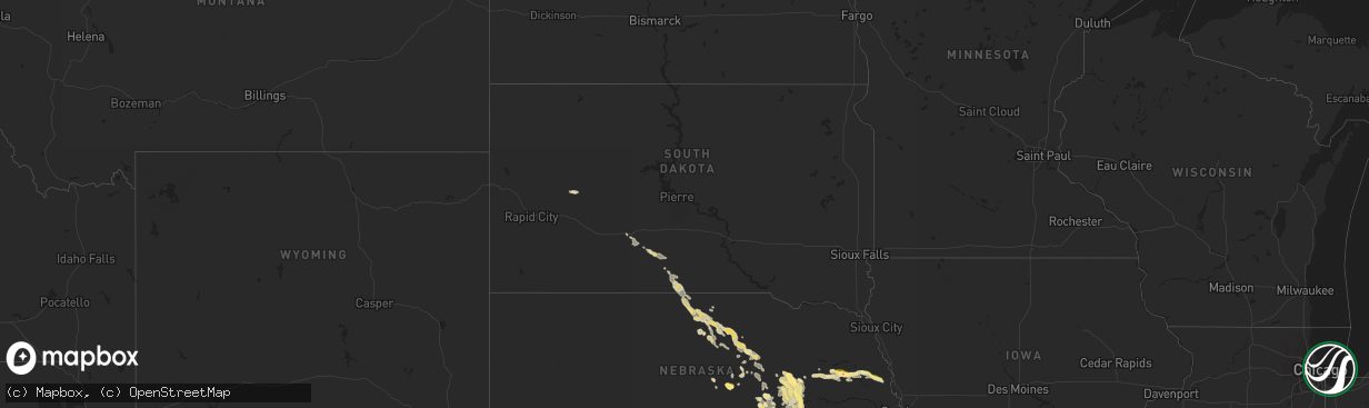 Hail map in South Dakota on July 31, 2015