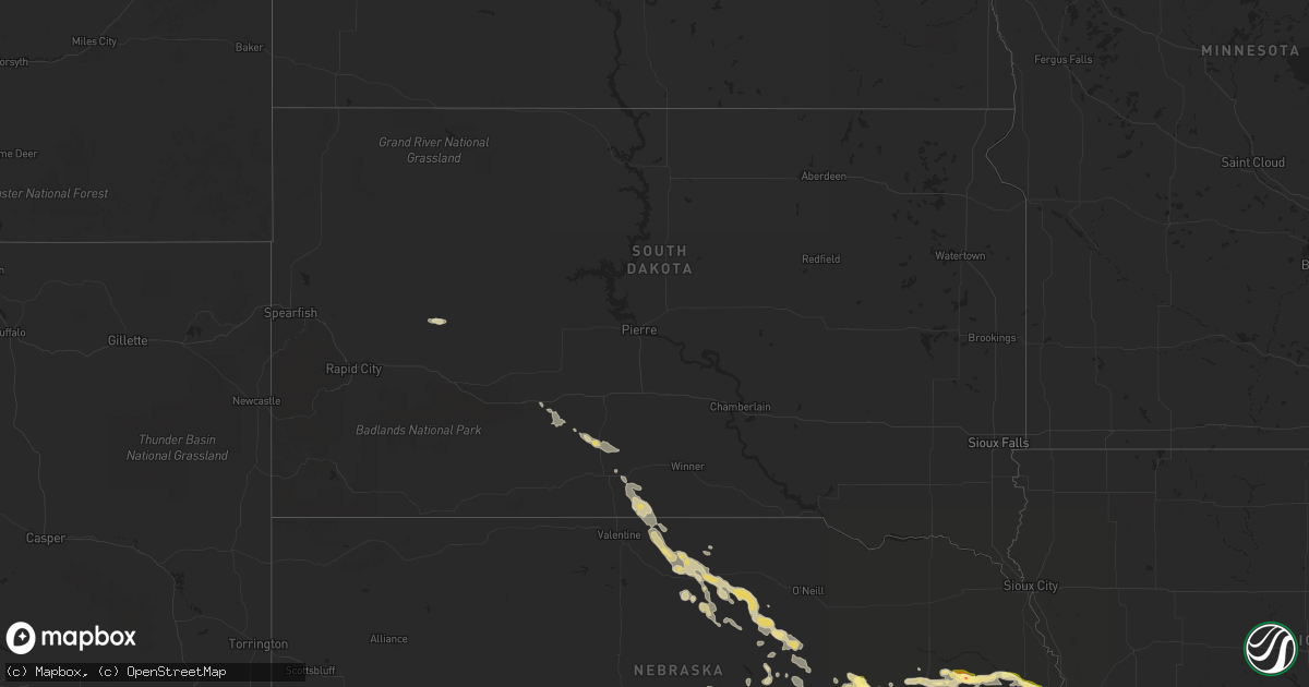 Hail map in South Dakota on July 31, 2015