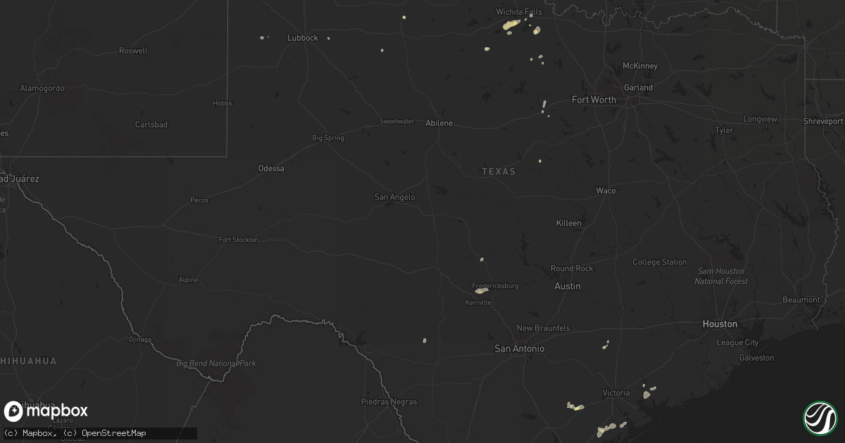 Hail map in Texas on July 31, 2015