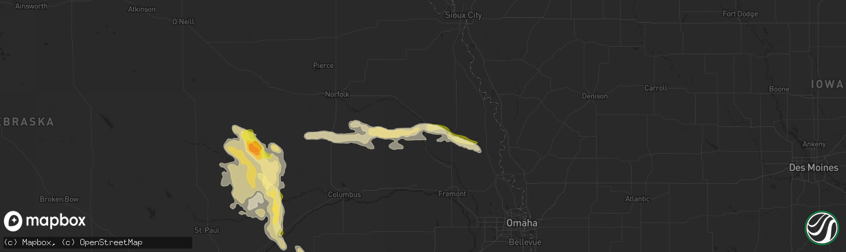 Hail map in West Point, NE on July 31, 2015