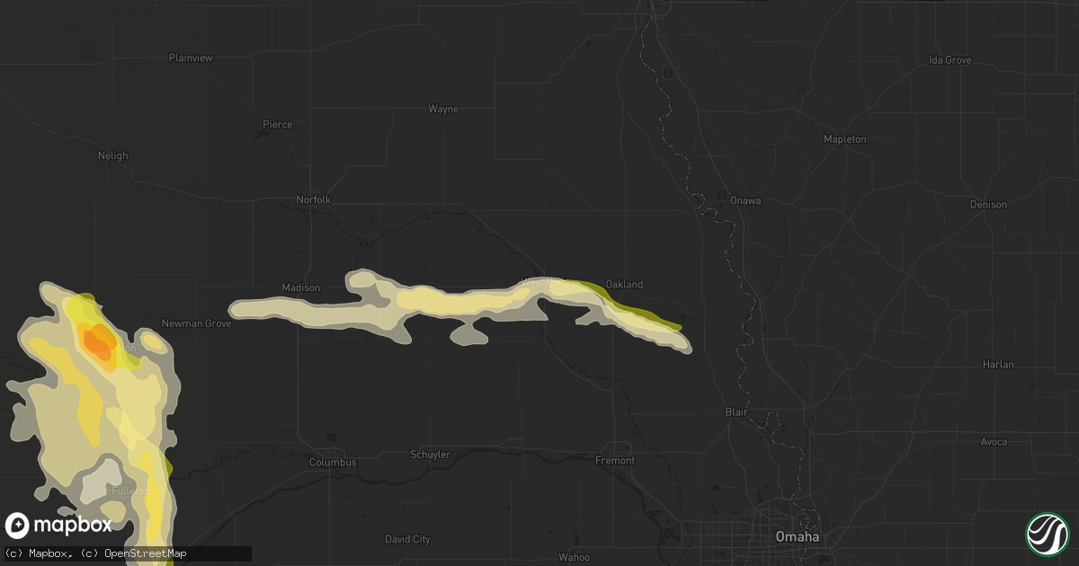 Hail map in West Point, NE on July 31, 2015