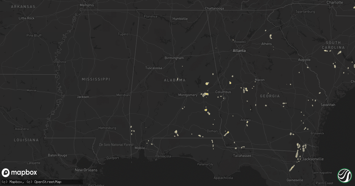 Hail map in Alabama on July 31, 2016