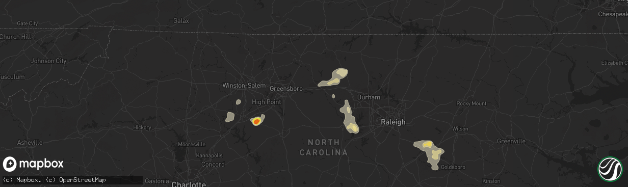 Hail map in Burlington, NC on July 31, 2016