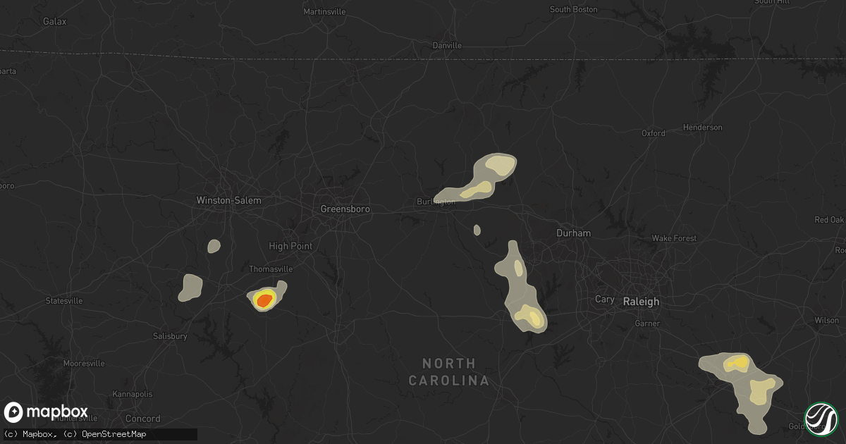 Hail map in Burlington, NC on July 31, 2016