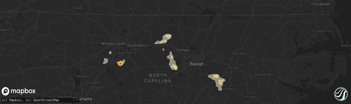 Hail map in Chapel Hill, NC on July 31, 2016