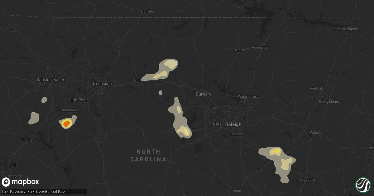 Hail map in Chapel Hill, NC on July 31, 2016