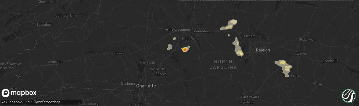 Hail map in Lexington, NC on July 31, 2016