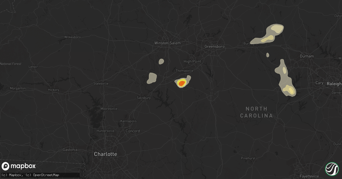 Hail map in Lexington, NC on July 31, 2016