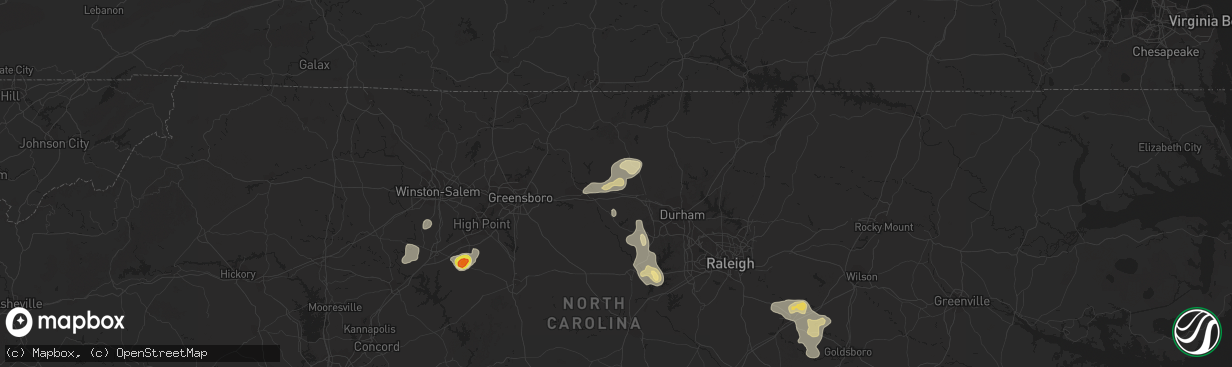 Hail map in Mebane, NC on July 31, 2016