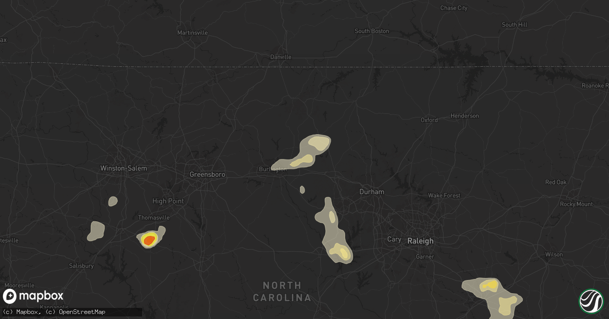 Hail map in Mebane, NC on July 31, 2016