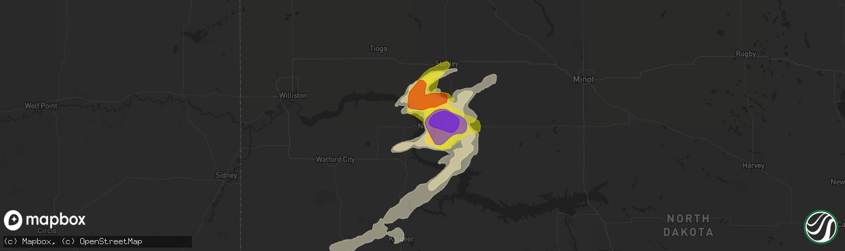 Hail map in New Town, ND on July 31, 2016