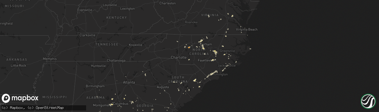 Hail map in North Carolina on July 31, 2016