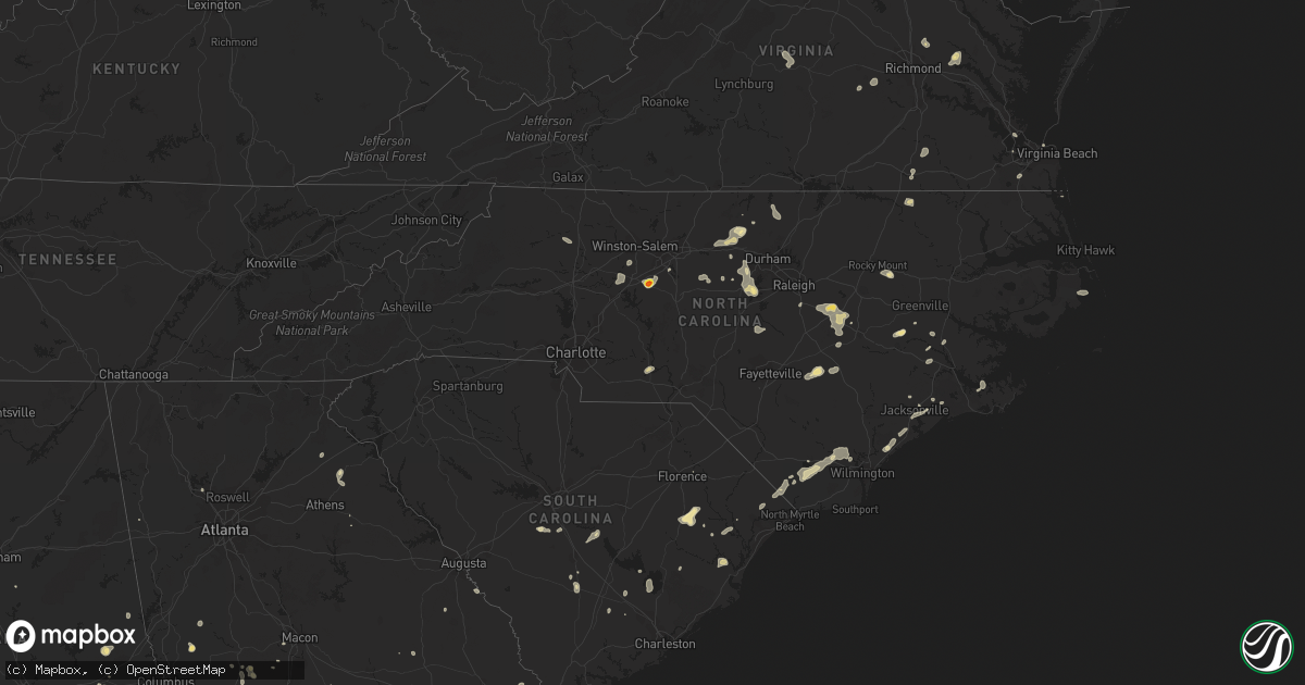 Hail map in North Carolina on July 31, 2016