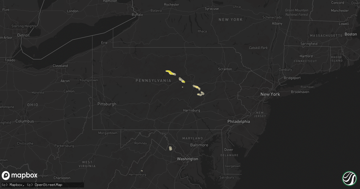 Hail map in Pennsylvania on July 31, 2016