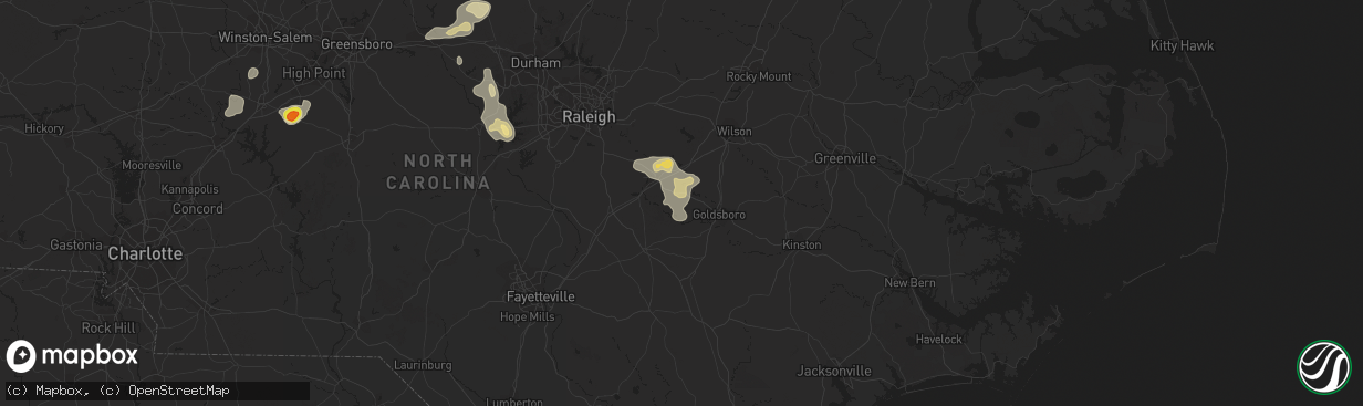 Hail map in Princeton, NC on July 31, 2016