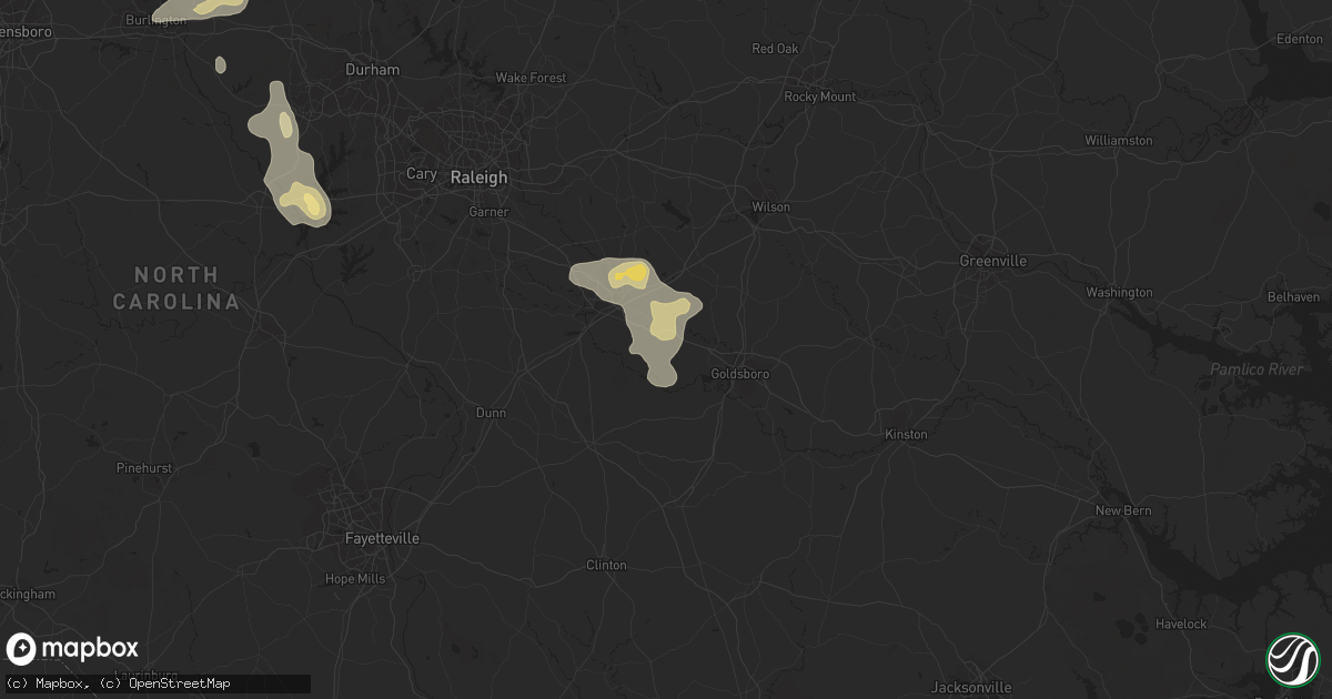 Hail map in Princeton, NC on July 31, 2016