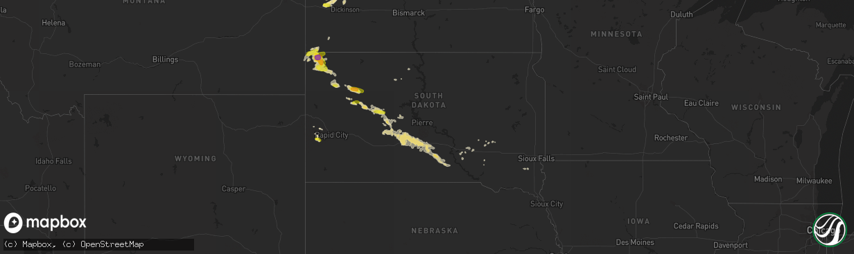 Hail map in South Dakota on July 31, 2016