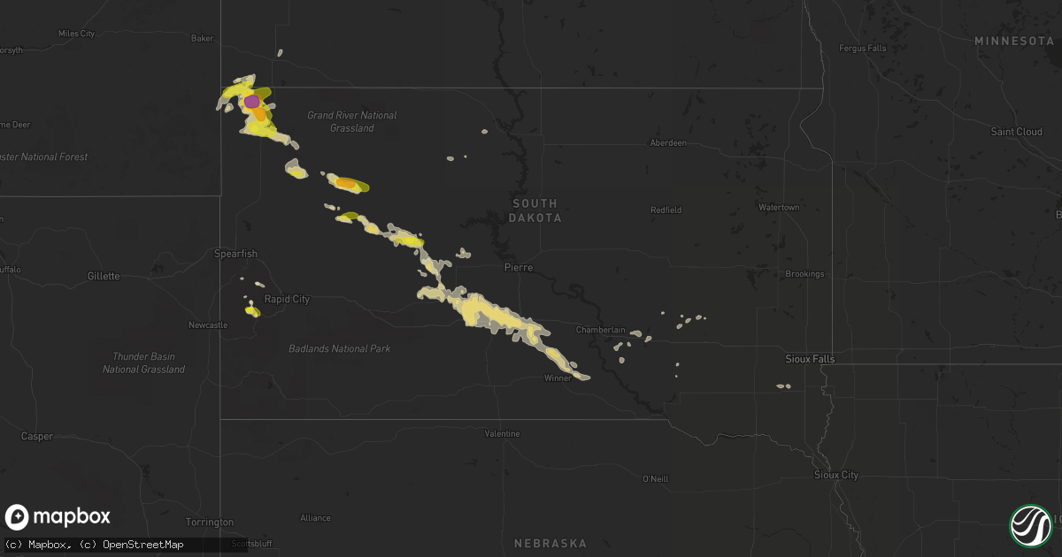 Hail map in South Dakota on July 31, 2016