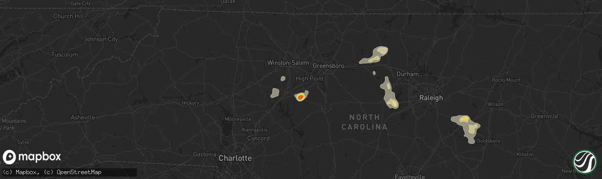 Hail map in Thomasville, NC on July 31, 2016