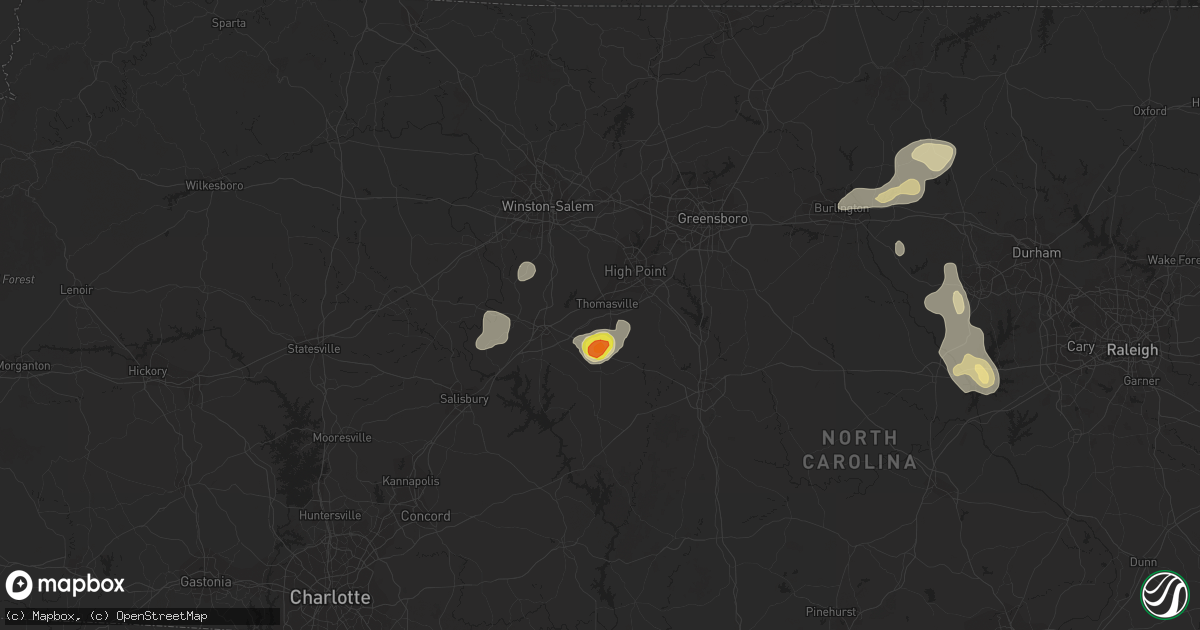 Hail map in Thomasville, NC on July 31, 2016