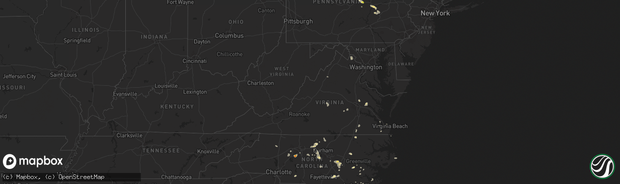 Hail map in Virginia on July 31, 2016