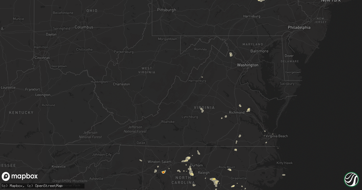 Hail map in Virginia on July 31, 2016