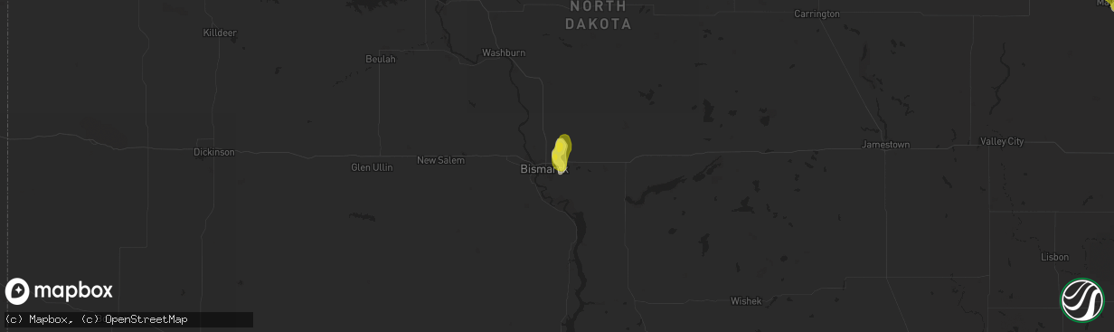 Hail map in Bismarck, ND on July 31, 2017