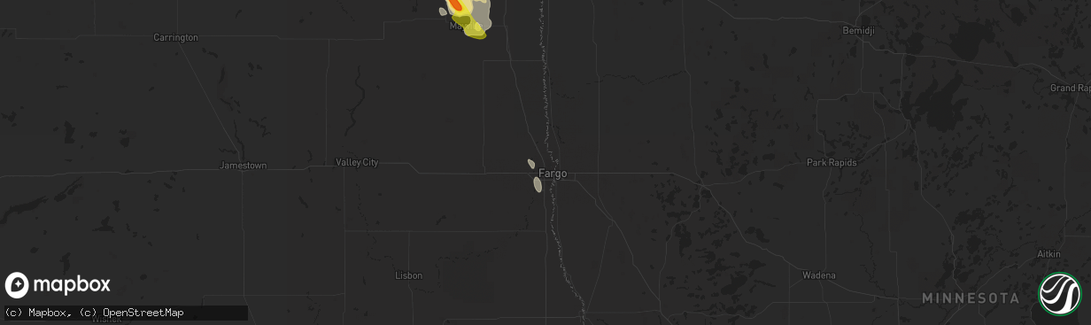 Hail map in Fargo, ND on July 31, 2017