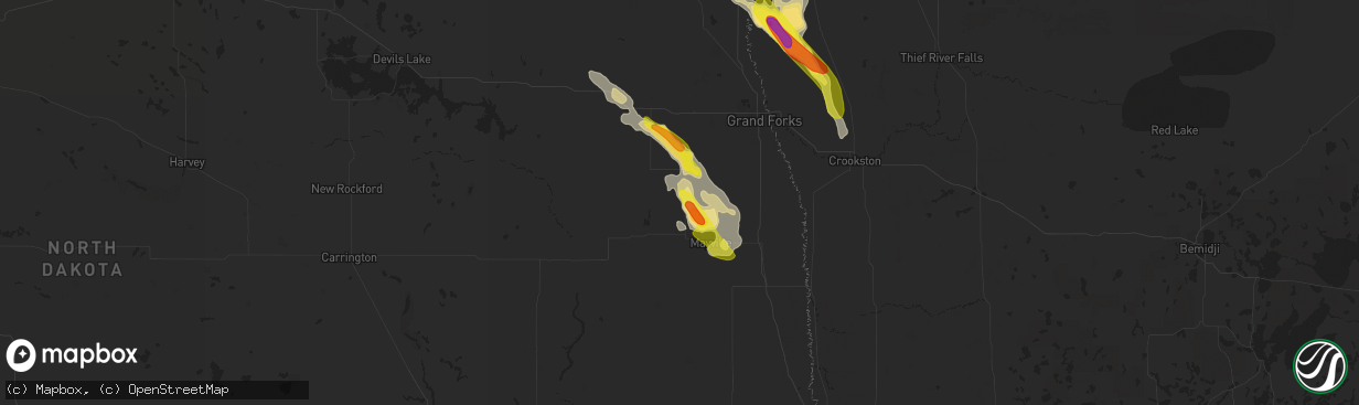 Hail map in Hatton, ND on July 31, 2017