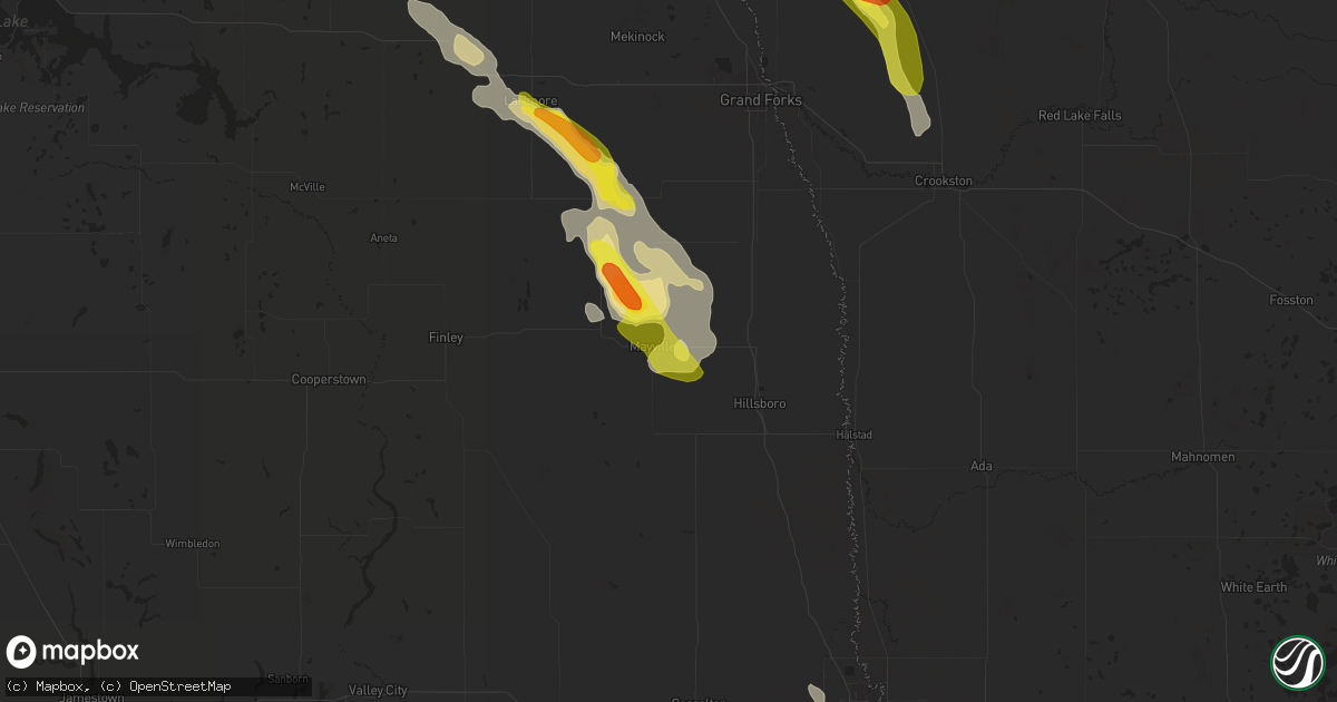 Hail map in Mayville, ND on July 31, 2017