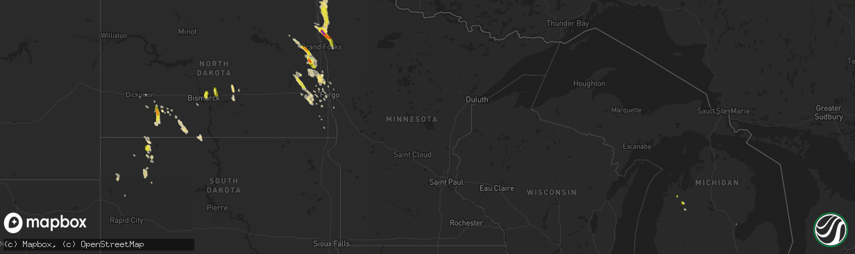 Hail map in Minnesota on July 31, 2017