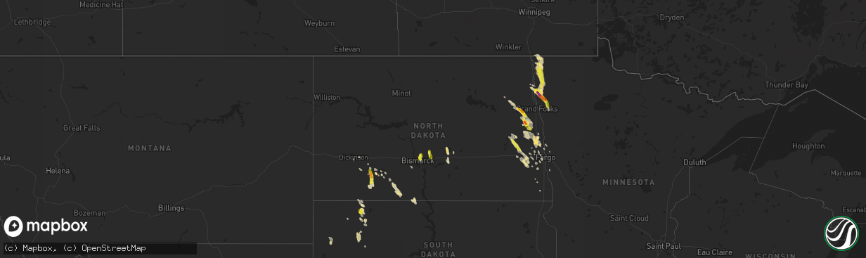 Hail map in North Dakota on July 31, 2017