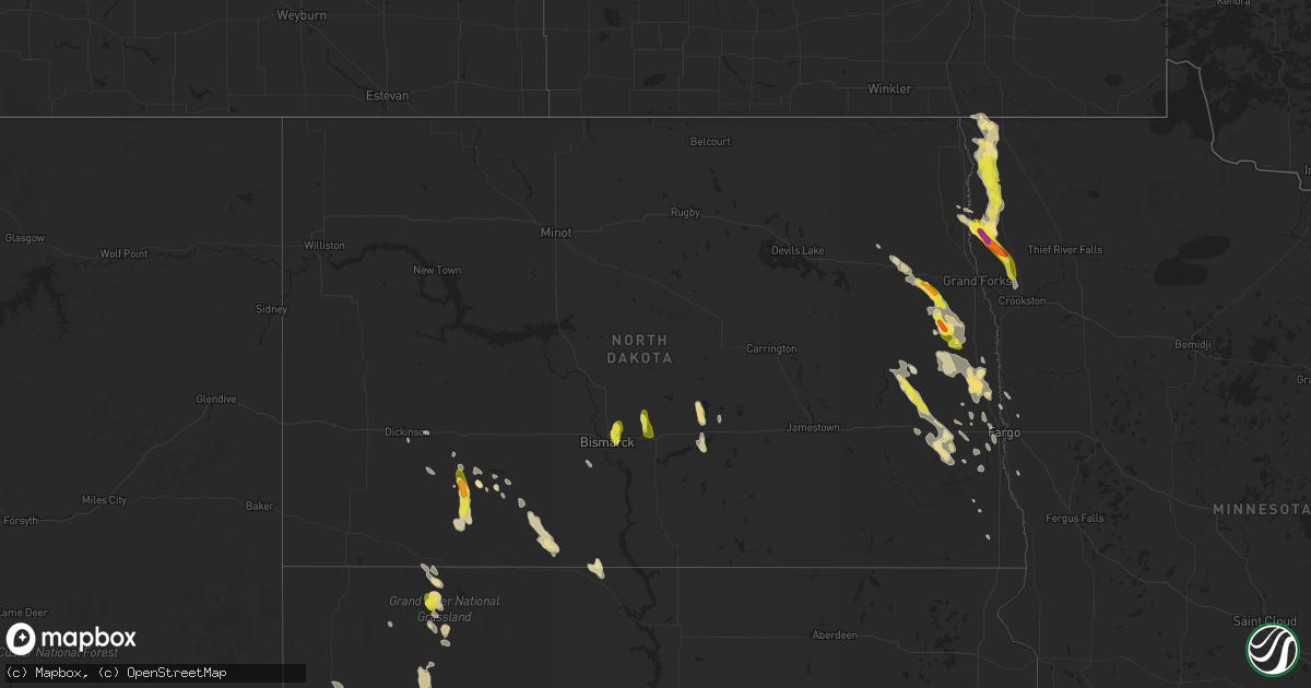 Hail map in North Dakota on July 31, 2017