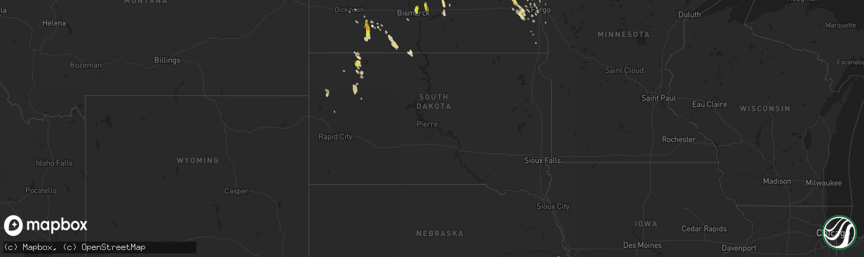 Hail map in South Dakota on July 31, 2017