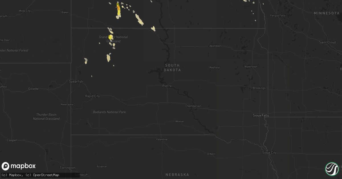 Hail map in South Dakota on July 31, 2017