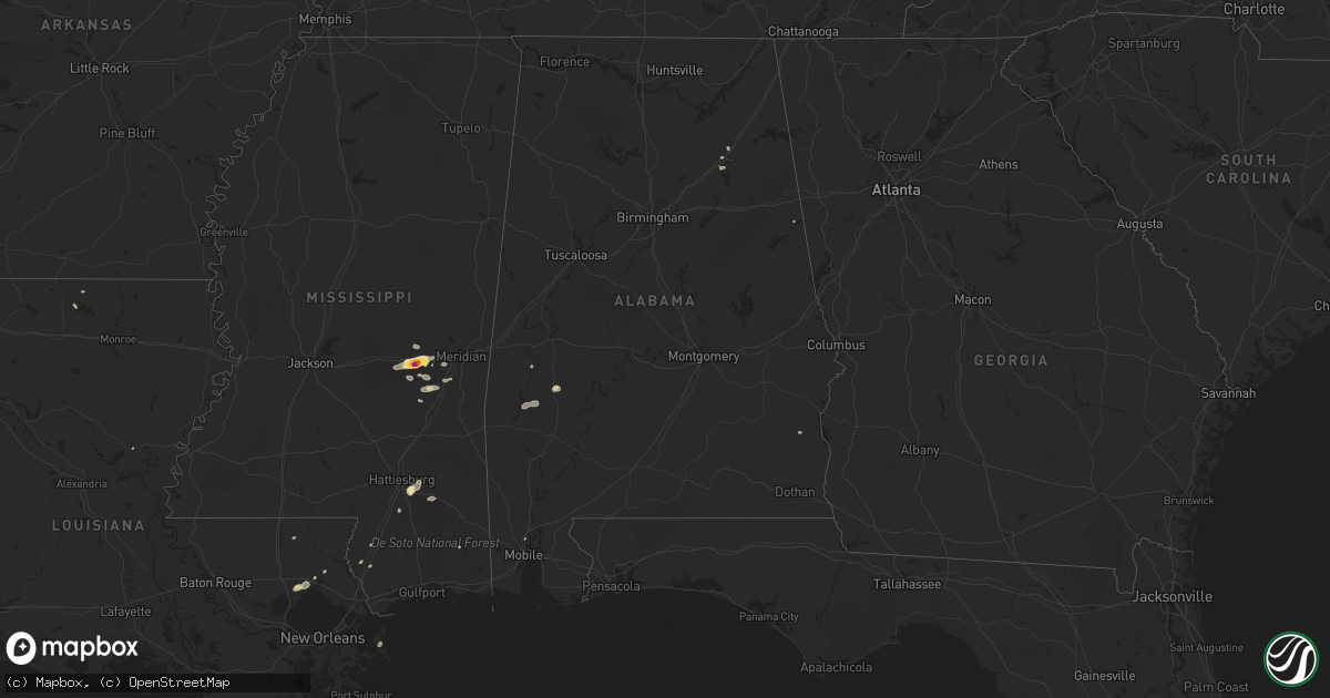 Hail map in Alabama on July 31, 2018
